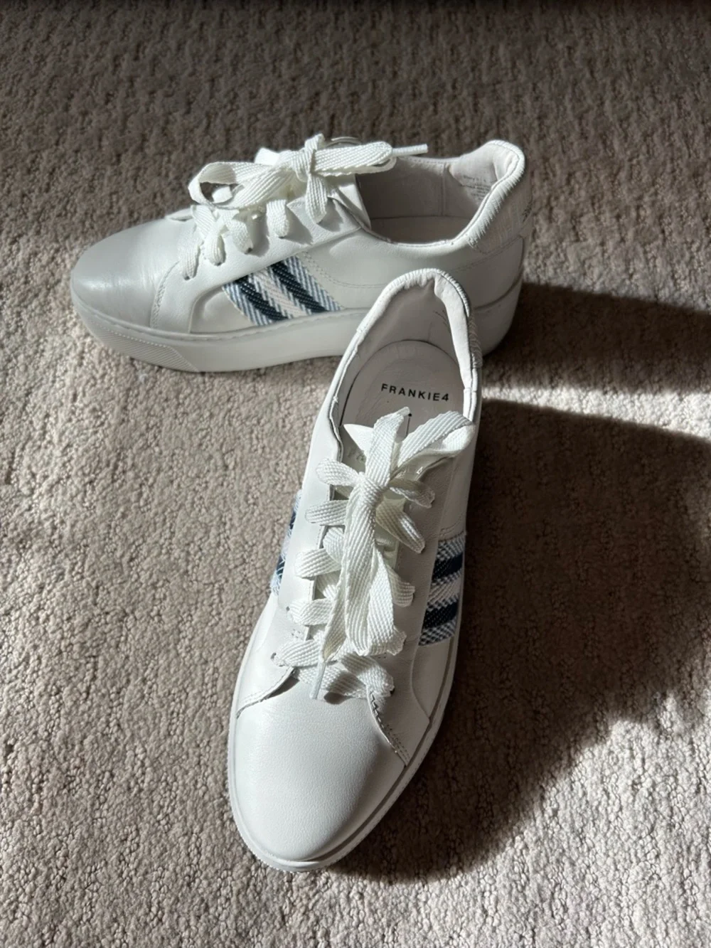 Frankie 4 White Platform Lace-Up Sneakers with Blue Stripe Detail - Picture 6 of 7